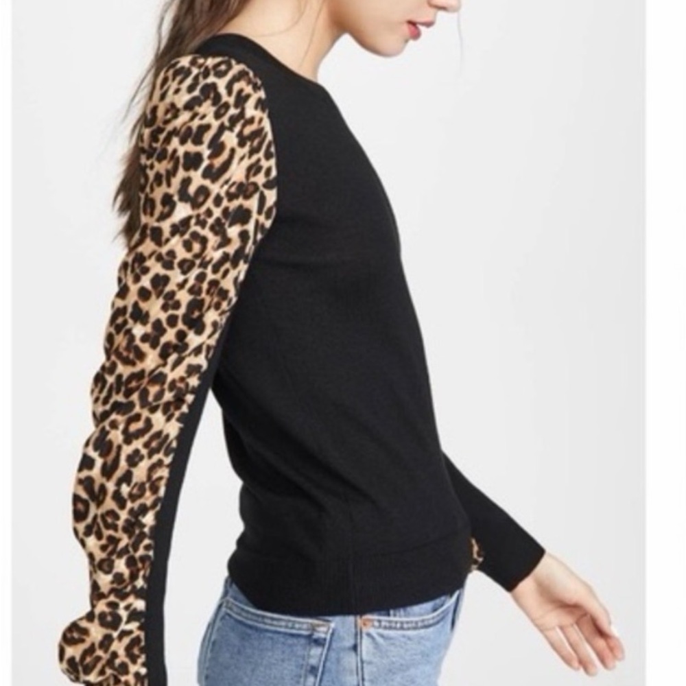 Veronica Beard Adler Mixed Media Leopard Print Black Sweater - Little Use
